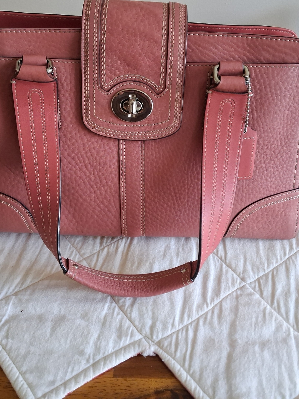Coach Pink Pebble Leather Satchel Bag